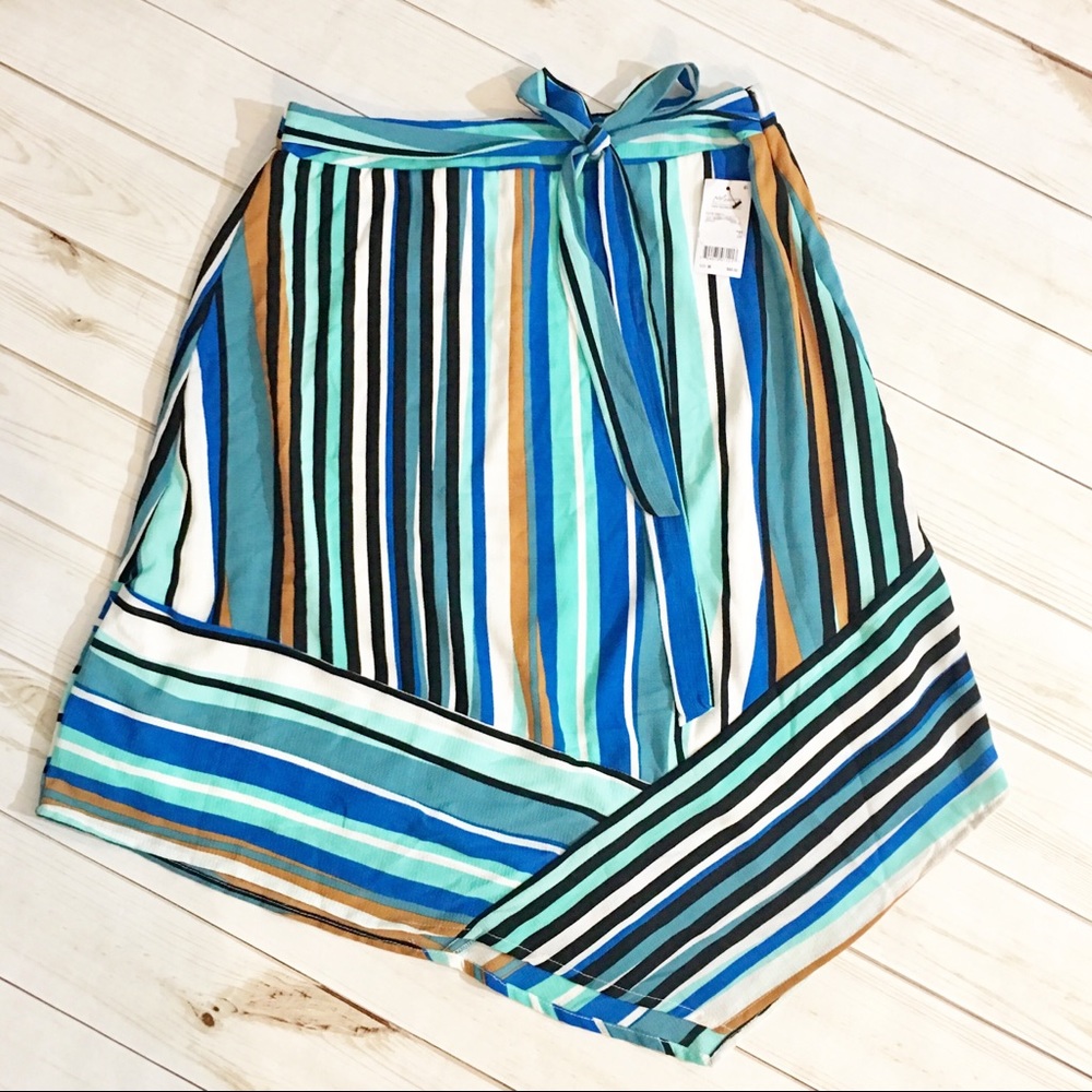 NY Collection Blue Stripe Asymmetrical Skirt